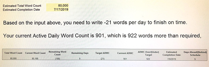 Word count goal information.